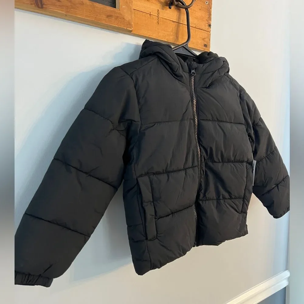 NWT Old Navy Puffer Jacket Kids XS 5 Black Hooded Winter Coat